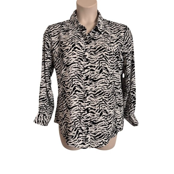 Liverpool Graphic Animal Print Size PXL Petite Black White Polyester NWT Button - Picture 1 of 10